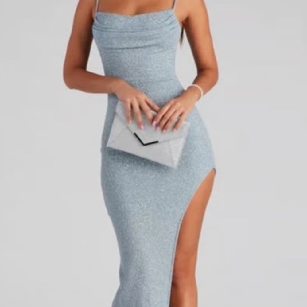 Windsor Light Blue Glitter Maxi Dress